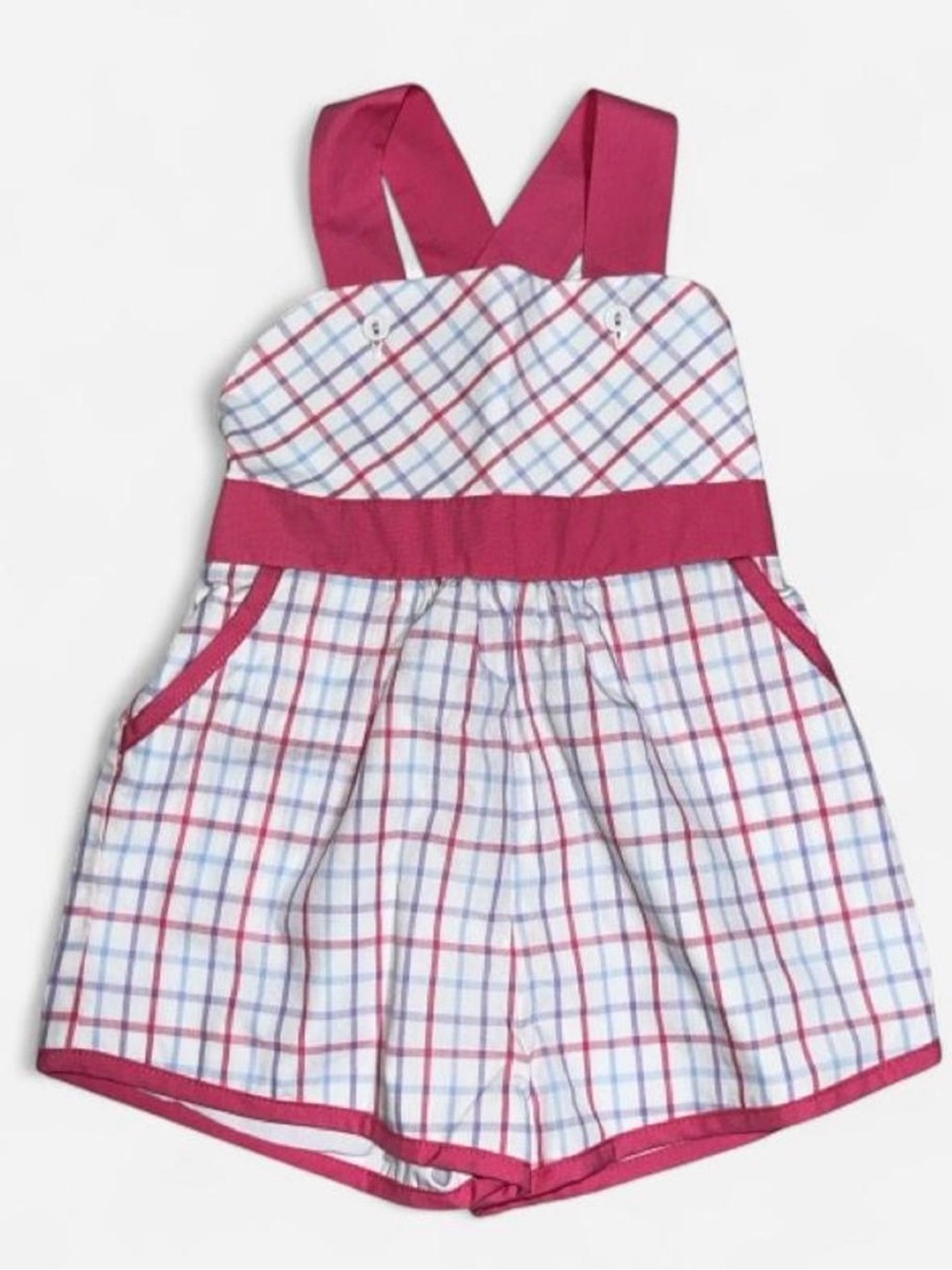 The Beaufort Bonnet Company Pink-Trim Plaid Romper